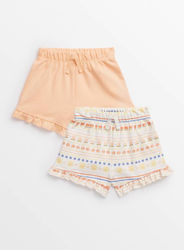 Orange Plain & Fruit Print Shorts 2 Pack Up to 3 mths